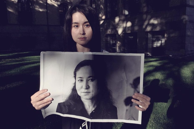 Image of threatened Uyghur scholar Rahile Dawut, held by her daughter, Akida Pulat. Courtesy of Akida Pulat.